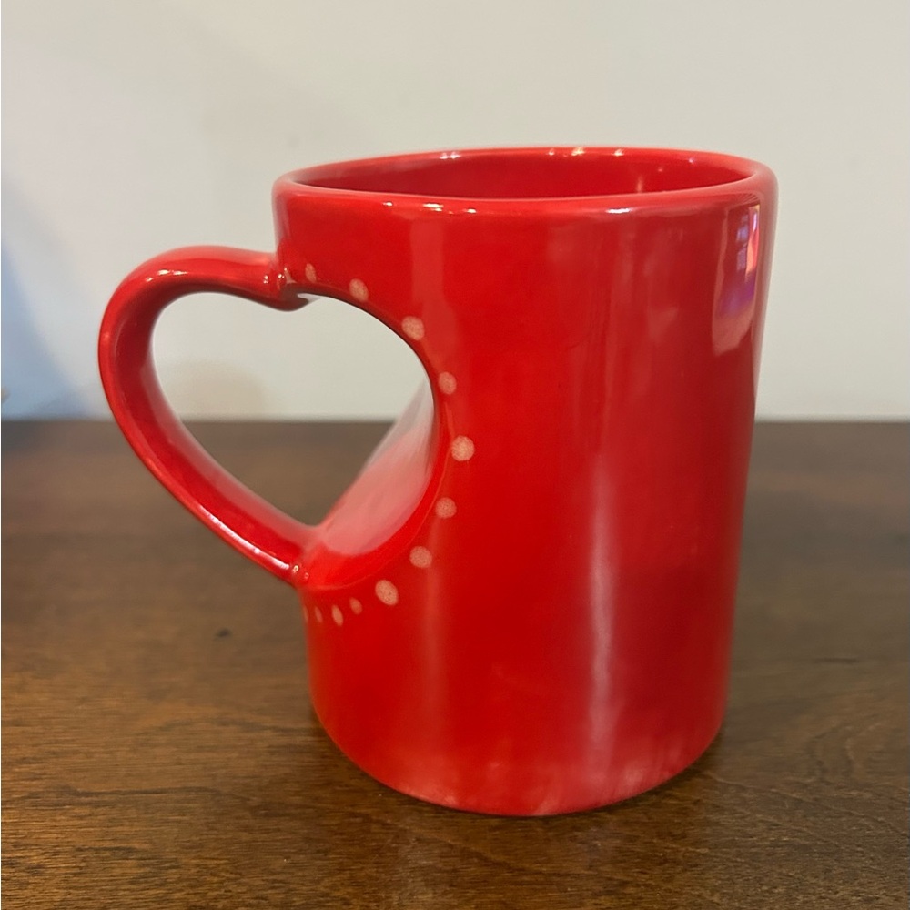 Heart Handle Red Coffee Mug Handmade & Painted Approx Capacity 12 Ounce Pristine